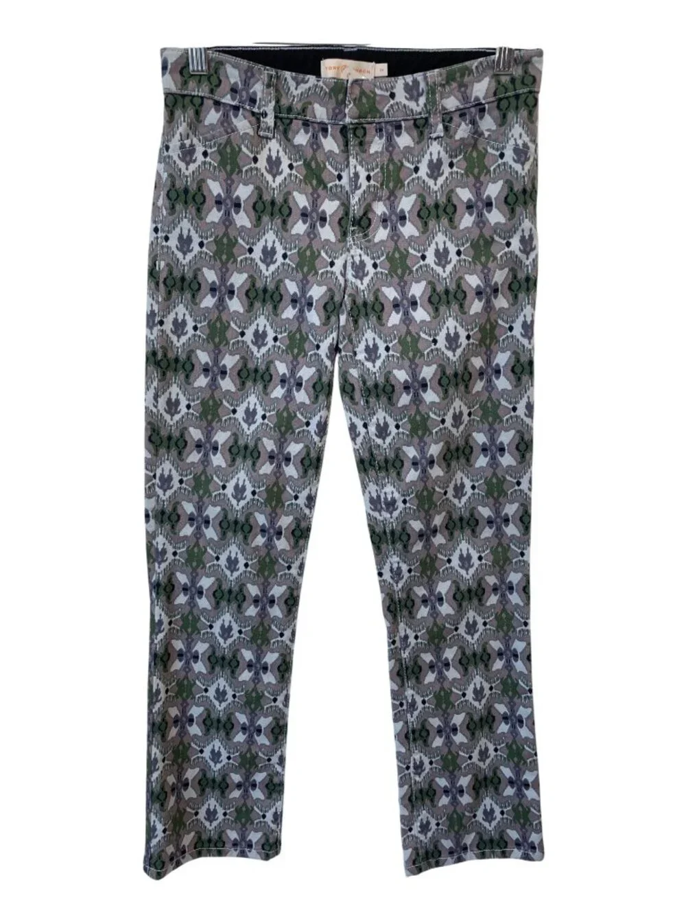 Tory Burch Ankle Pant Size 24 Mid Rise Flat Front Abstract Print Hippie Chic NEW